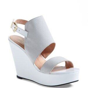 Robert Clergerie 'Bambin' Wedge Sandal  White Leather Gray vamp size 37.5, 7 US